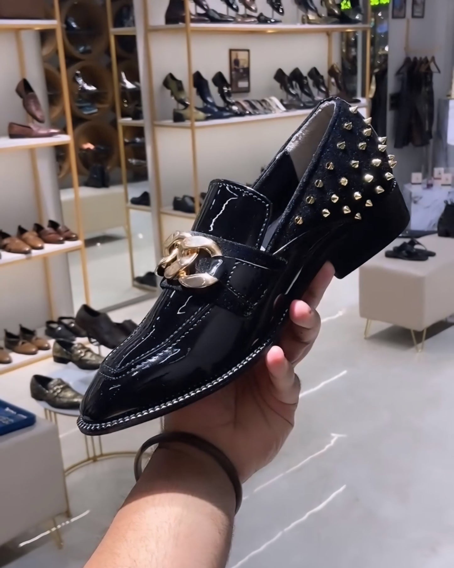 Luxe Edition Gold Studded Moccasins with Gold Chain Buckle