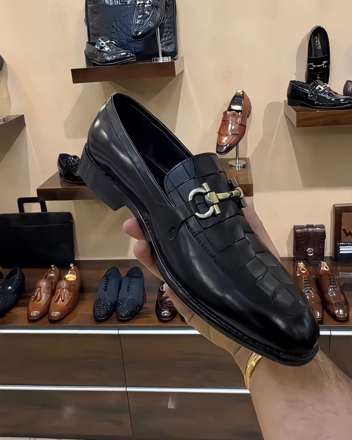 Matt Finish Black Crocodile Scaled Moccasins