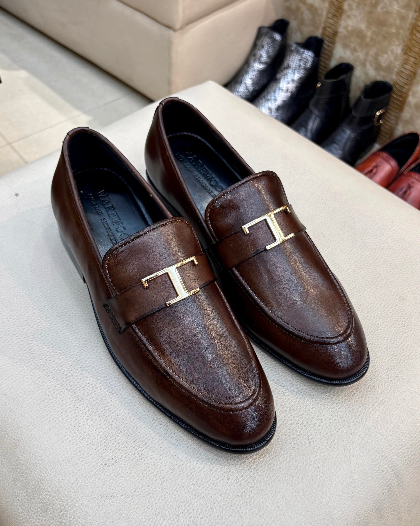 Brown Gold T-Bit Loafers