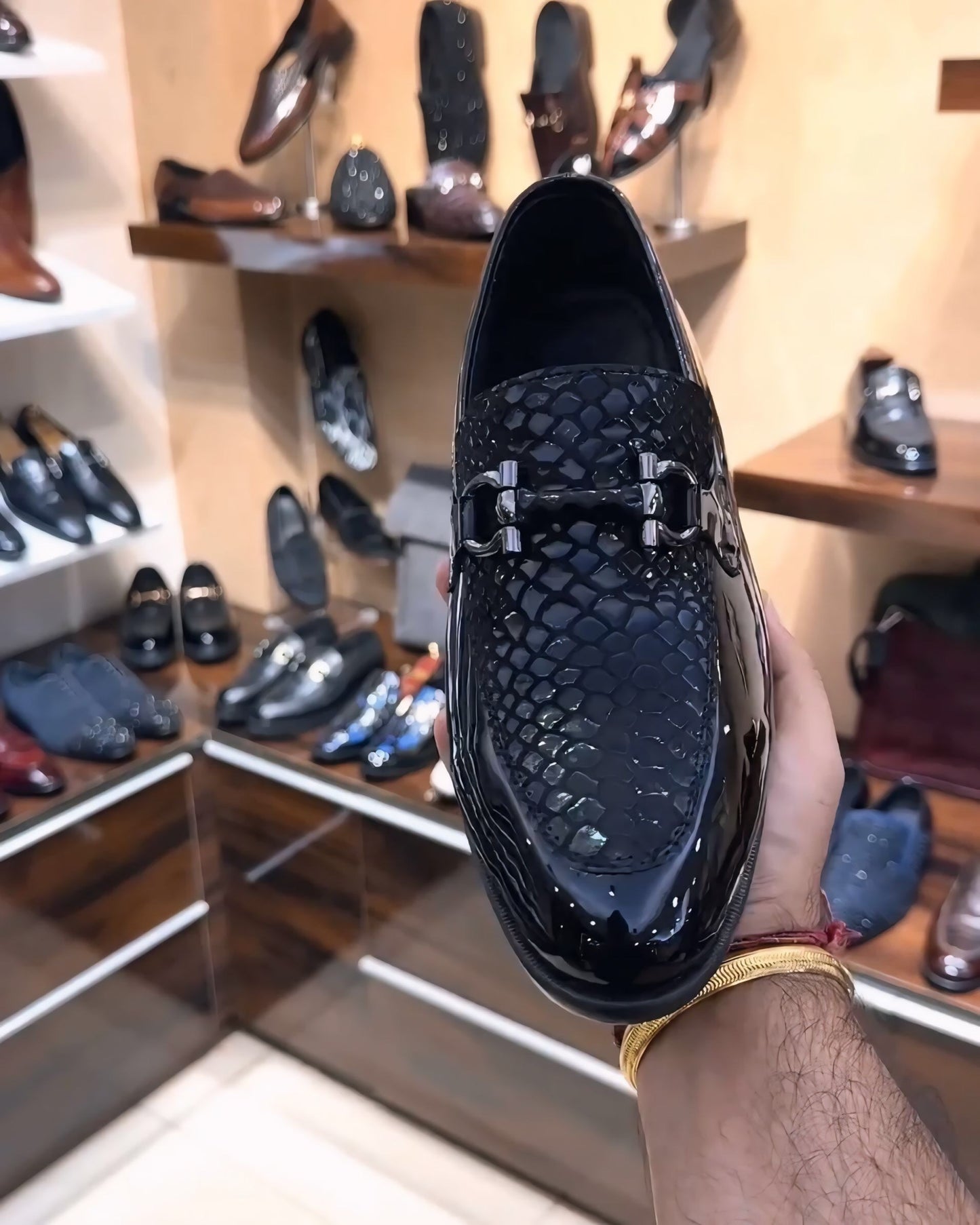 Signature Snake Foil Patent Spectator Moccasins
