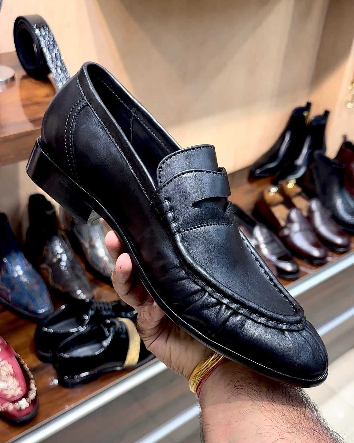 Black Hand-Sewn Apron Penny Loafers