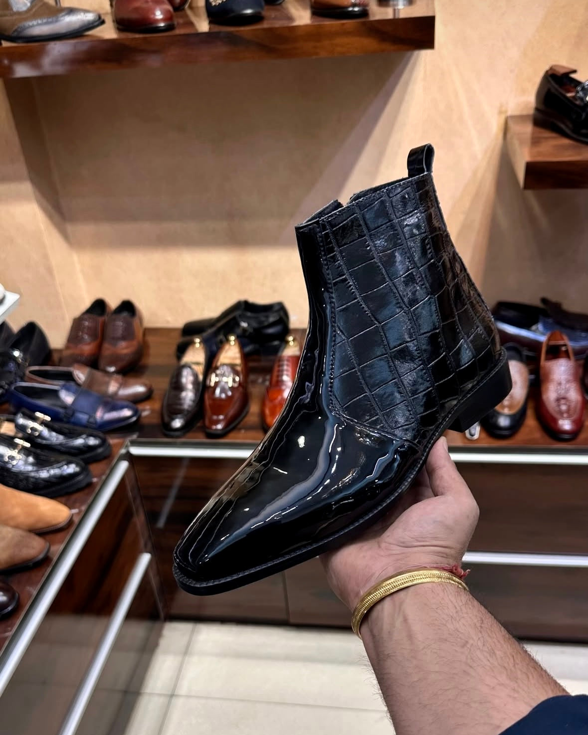 Luxe Edition Black Patent Croco Zipper Boots