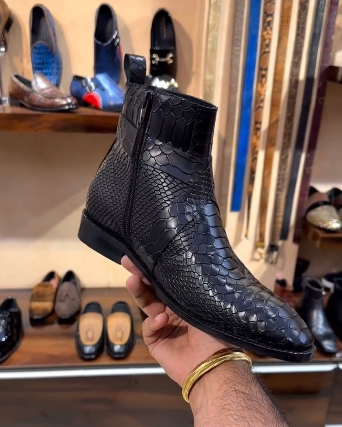 Black Cobra Scaled High-top Zipper Boots