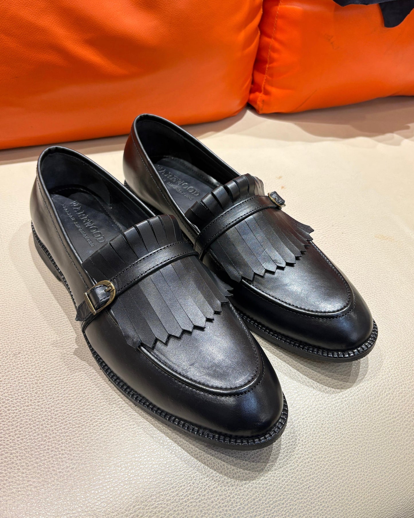 Black Fringe Loafers with Rubber Sole
