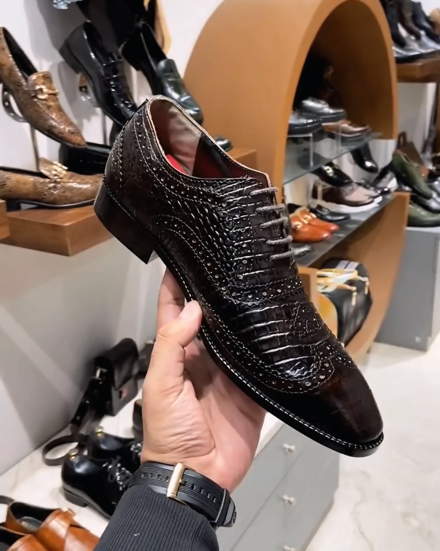 Exotic Brown Smokey Finish Crocodile Scaled Oxfords