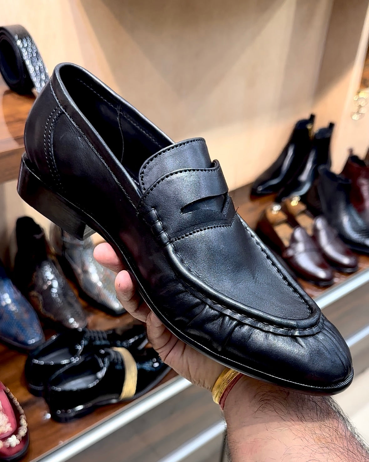 Black Hand-Sewn Apron Penny Loafers