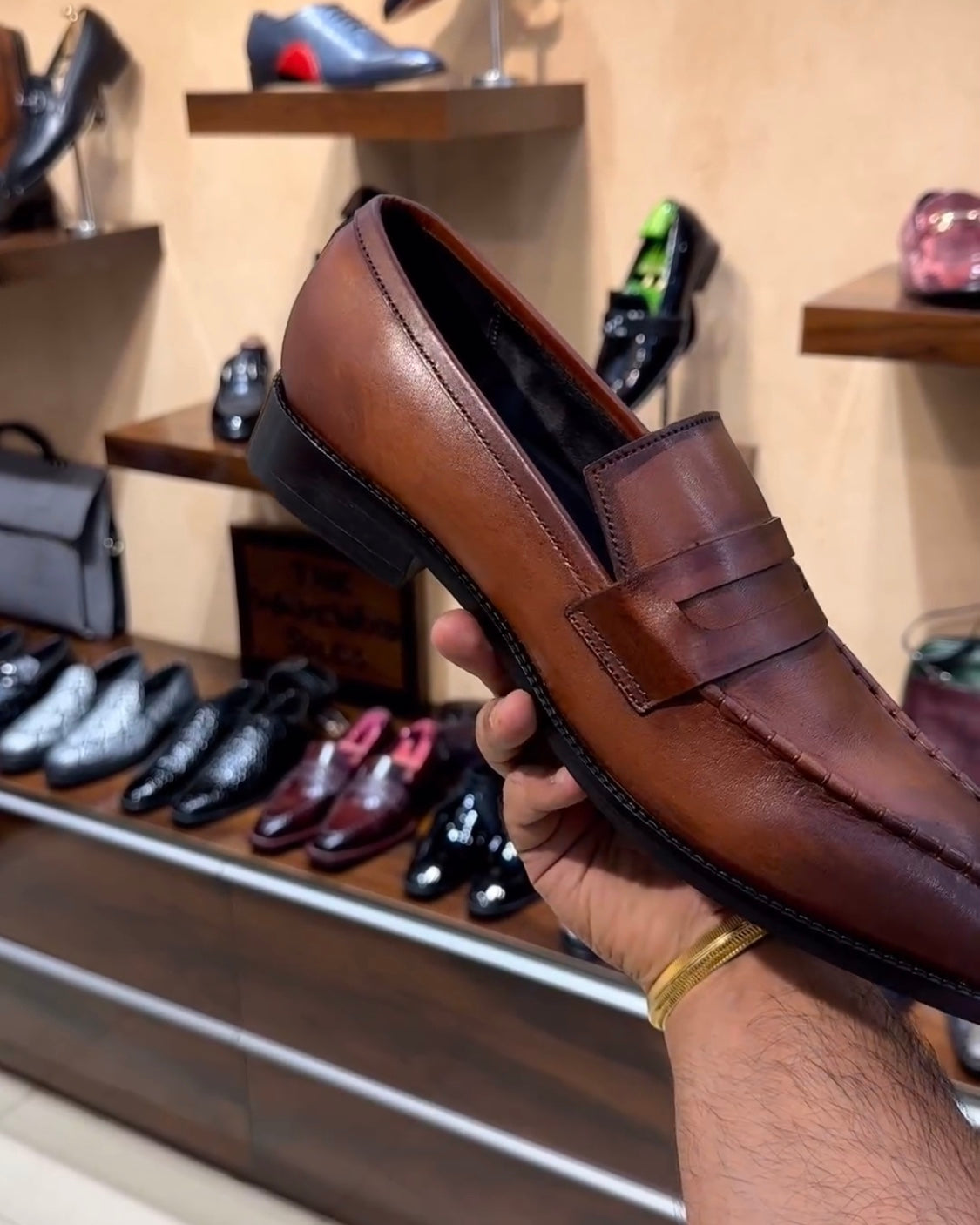 Burnished Tan Patina Boot-cut Penny Moccasins