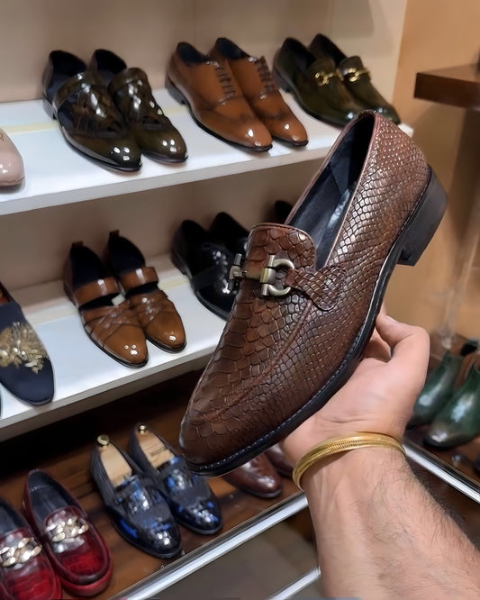 Classic Brown Cobra Scaled Loafers