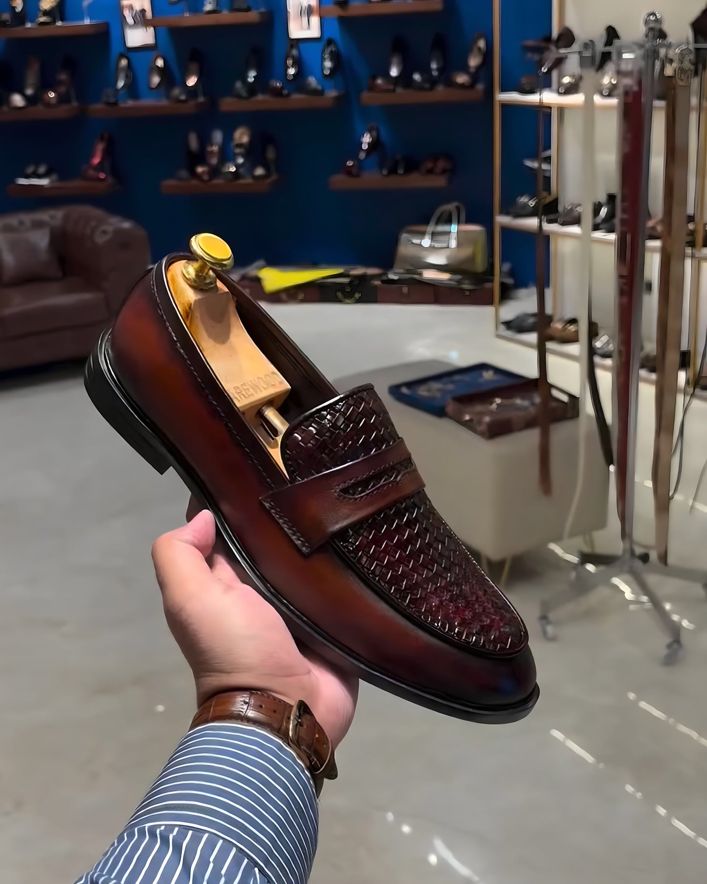 Brown Smokey Finish Braided Penny Moccasins