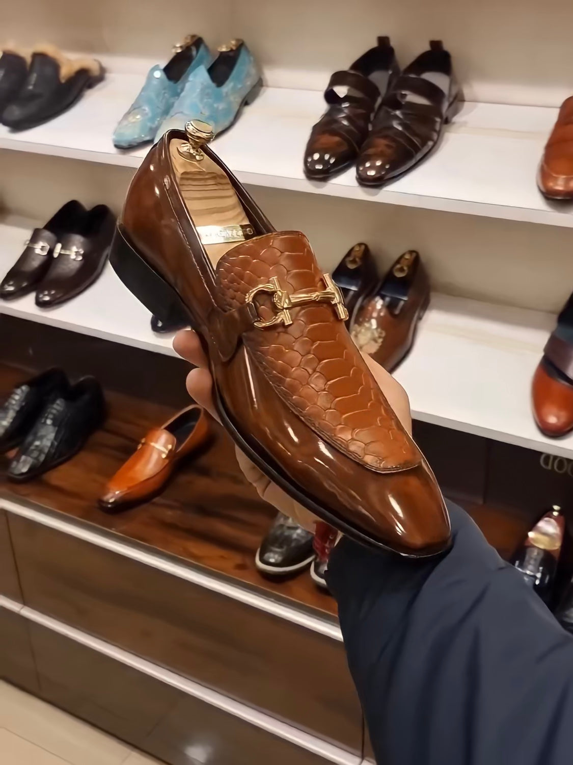 Tan Cobra Scaled Spectator Moccasins