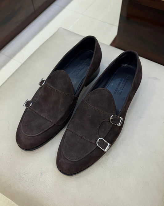 Classic Brown Suede Double Monk Italian Loafers