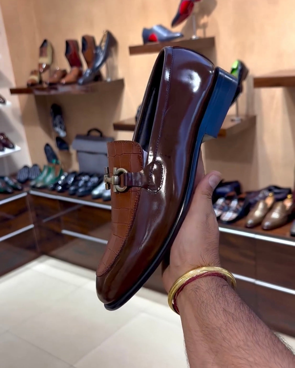 Caramel Brown Crocodile Scaled Spectator Moccasins