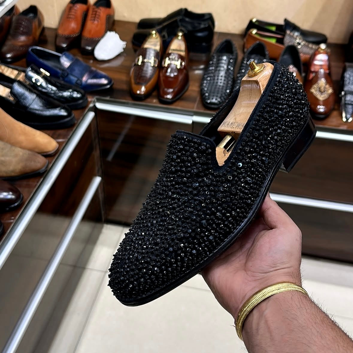 Black Diamond Studded Slip-ons – Warewood Shoemakers display picture 1