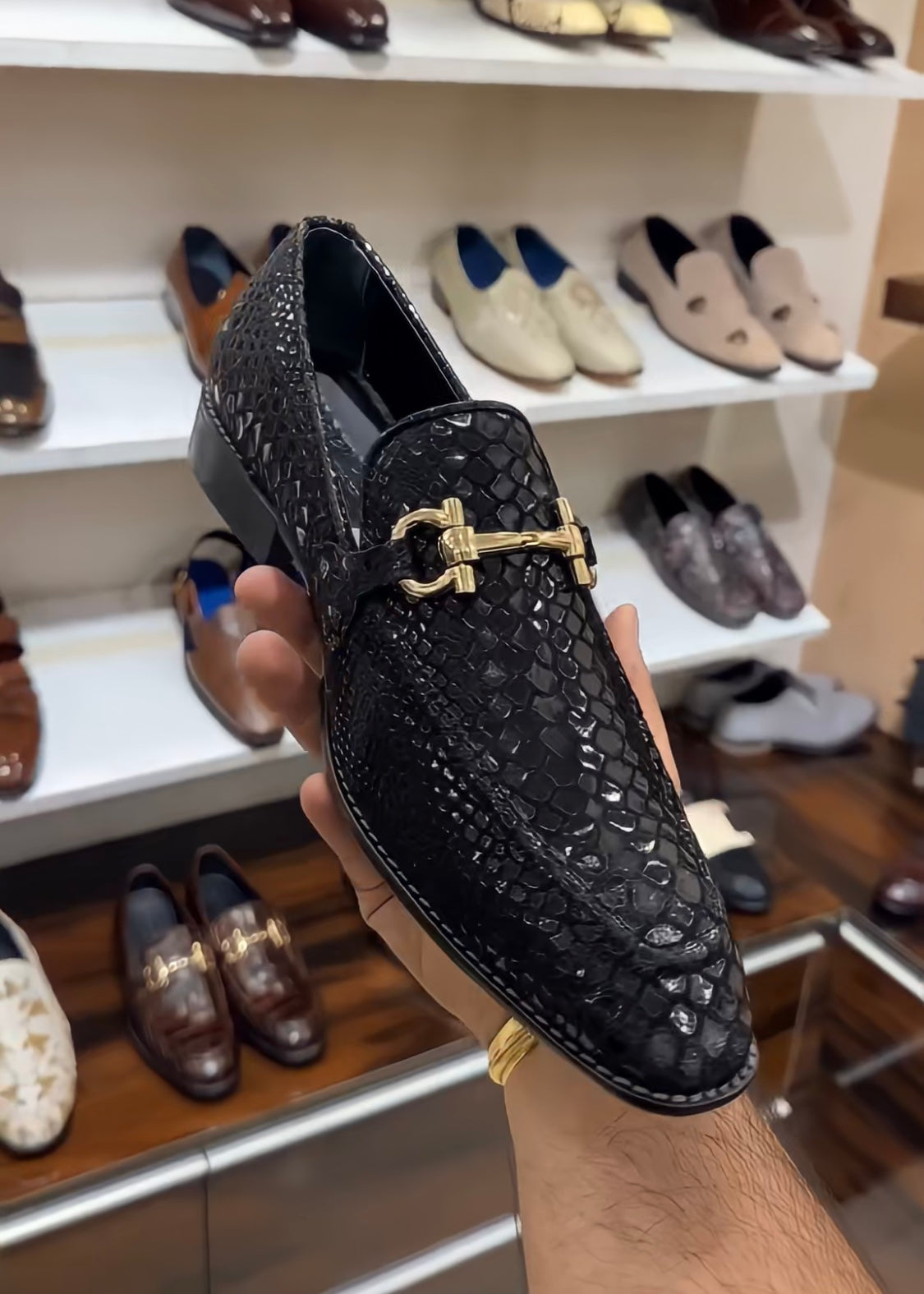 Signature Black Snake Foil Moccasins