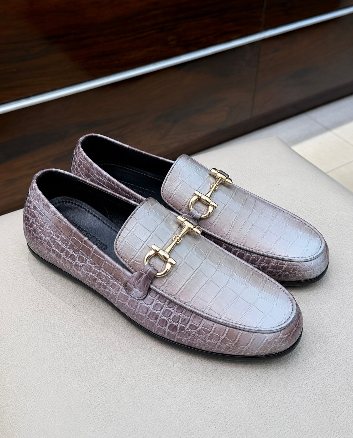 Himalayan Crocodile Scaled Horsebit Driving Loafers