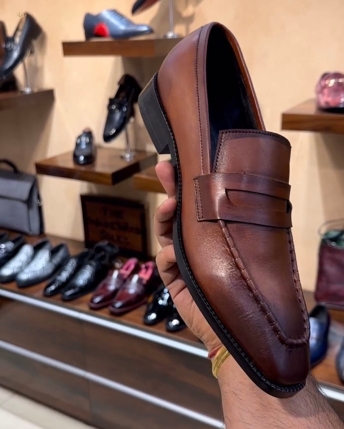 Burnished Tan Patina Boot-cut Penny Moccasins