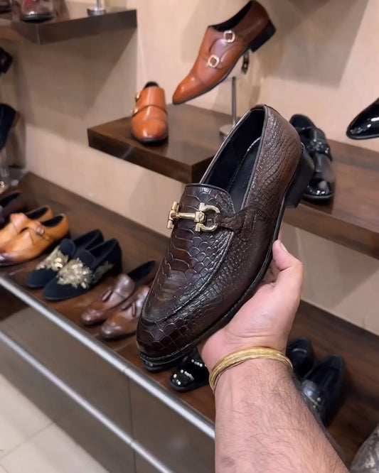 Dark Brown Cobra Scaled Moccasins
