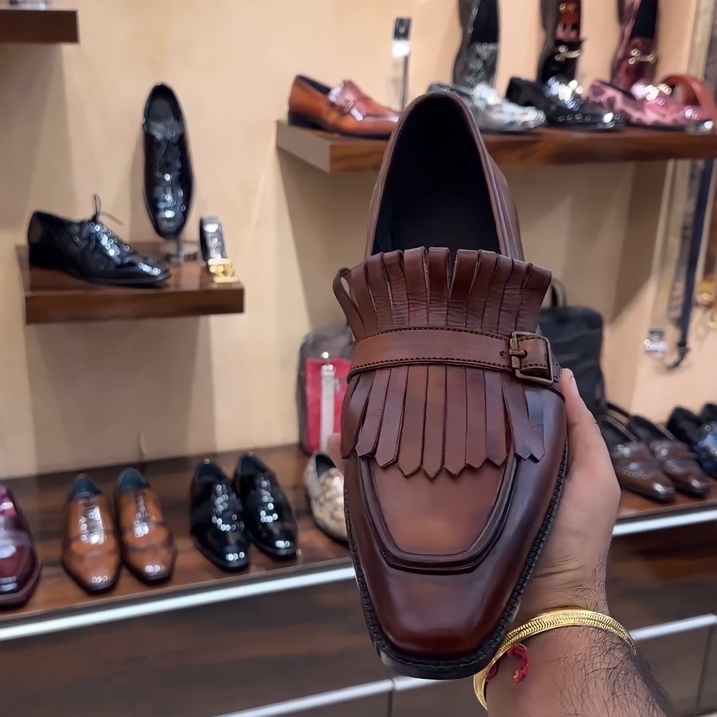 Pure Italian Leather Brown Fringe Moccasins