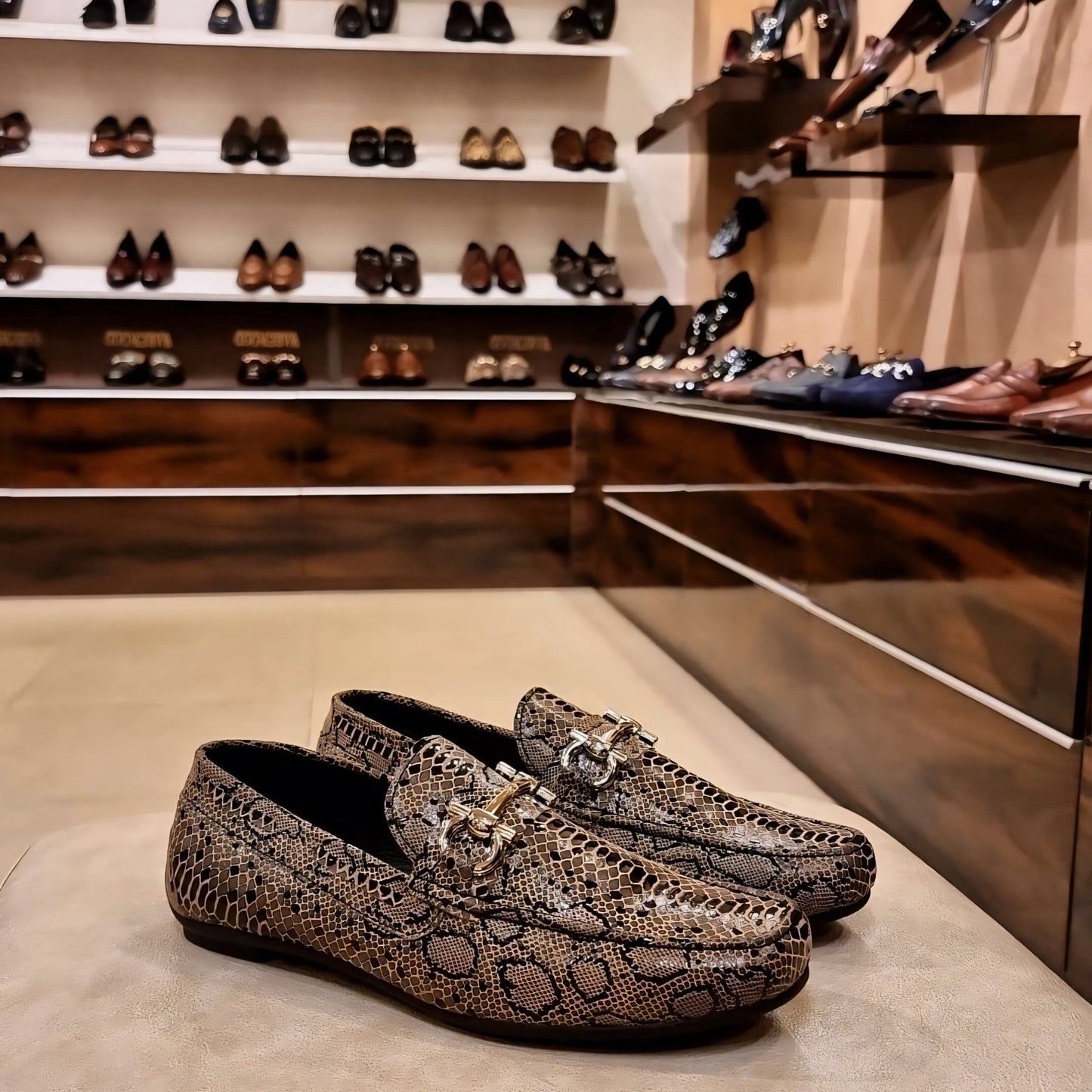 Exotic Desert Snake Scaled Driving Loafers