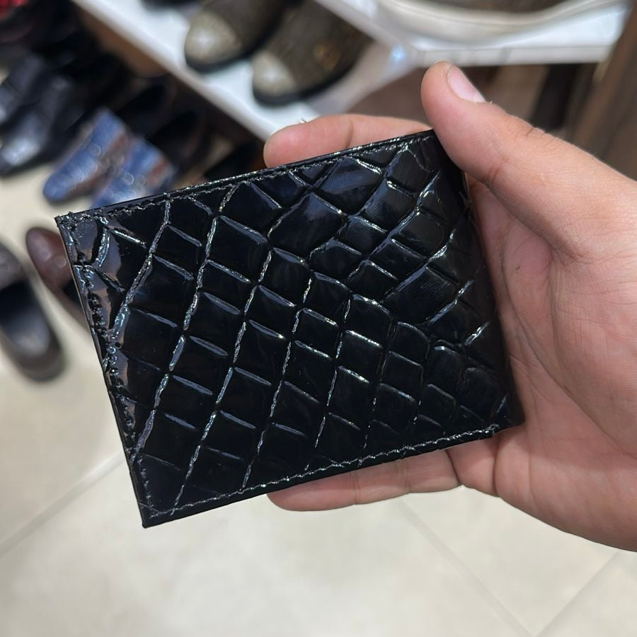 Black Patent Diamond Cut Leather Wallet