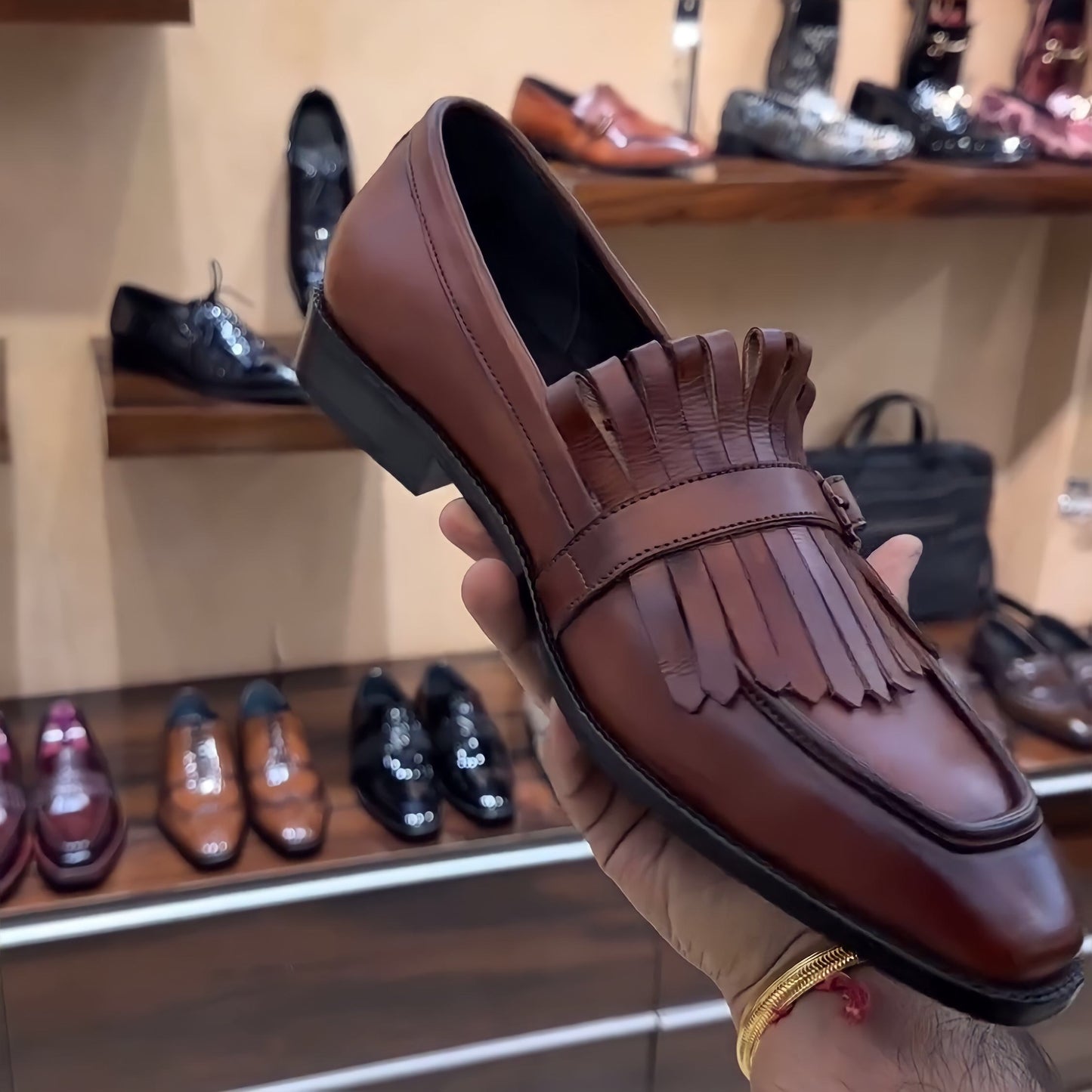 Pure Italian Leather Brown Fringe Moccasins