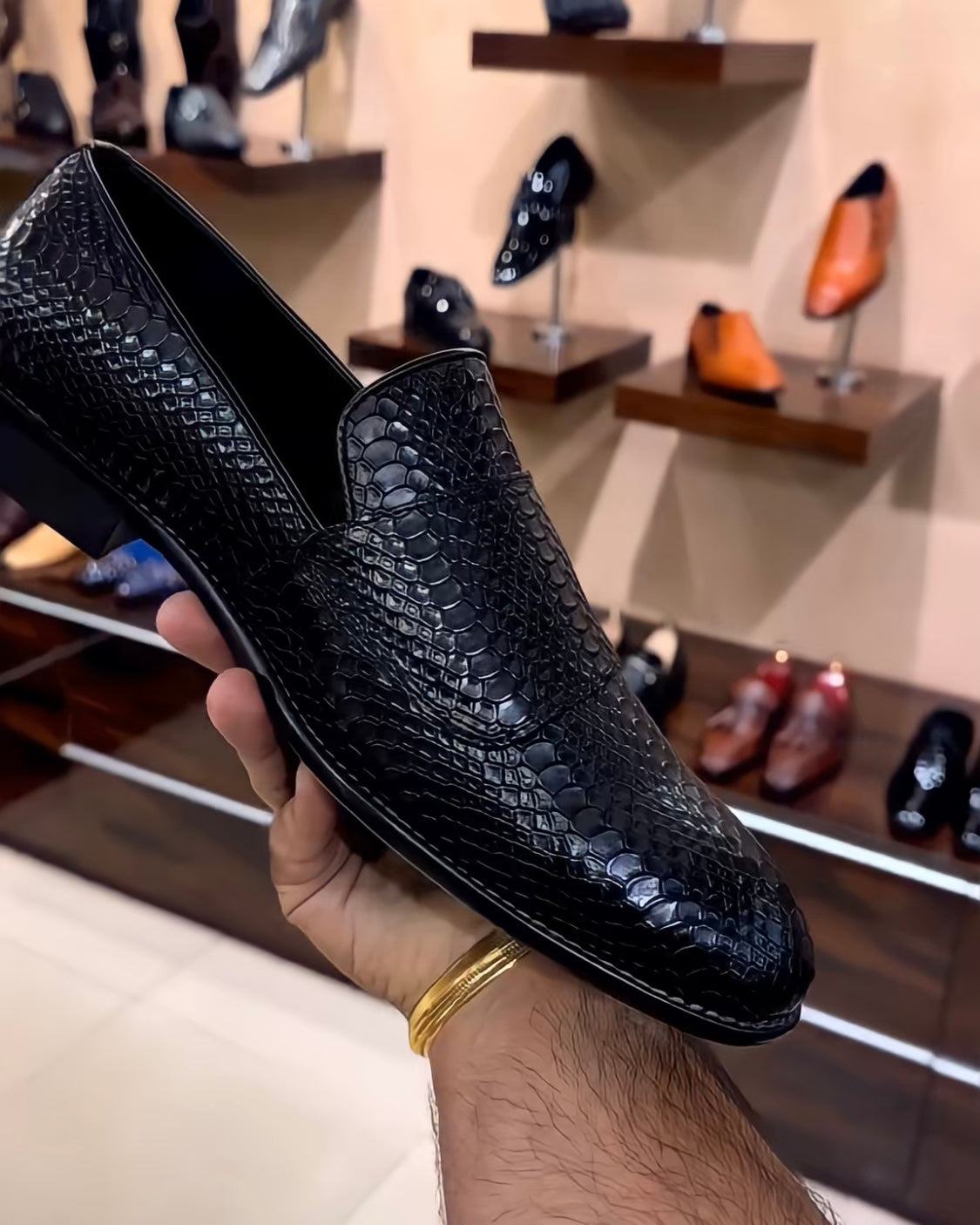 Raven Black Cobra Scaled Double Monk Moccasins
