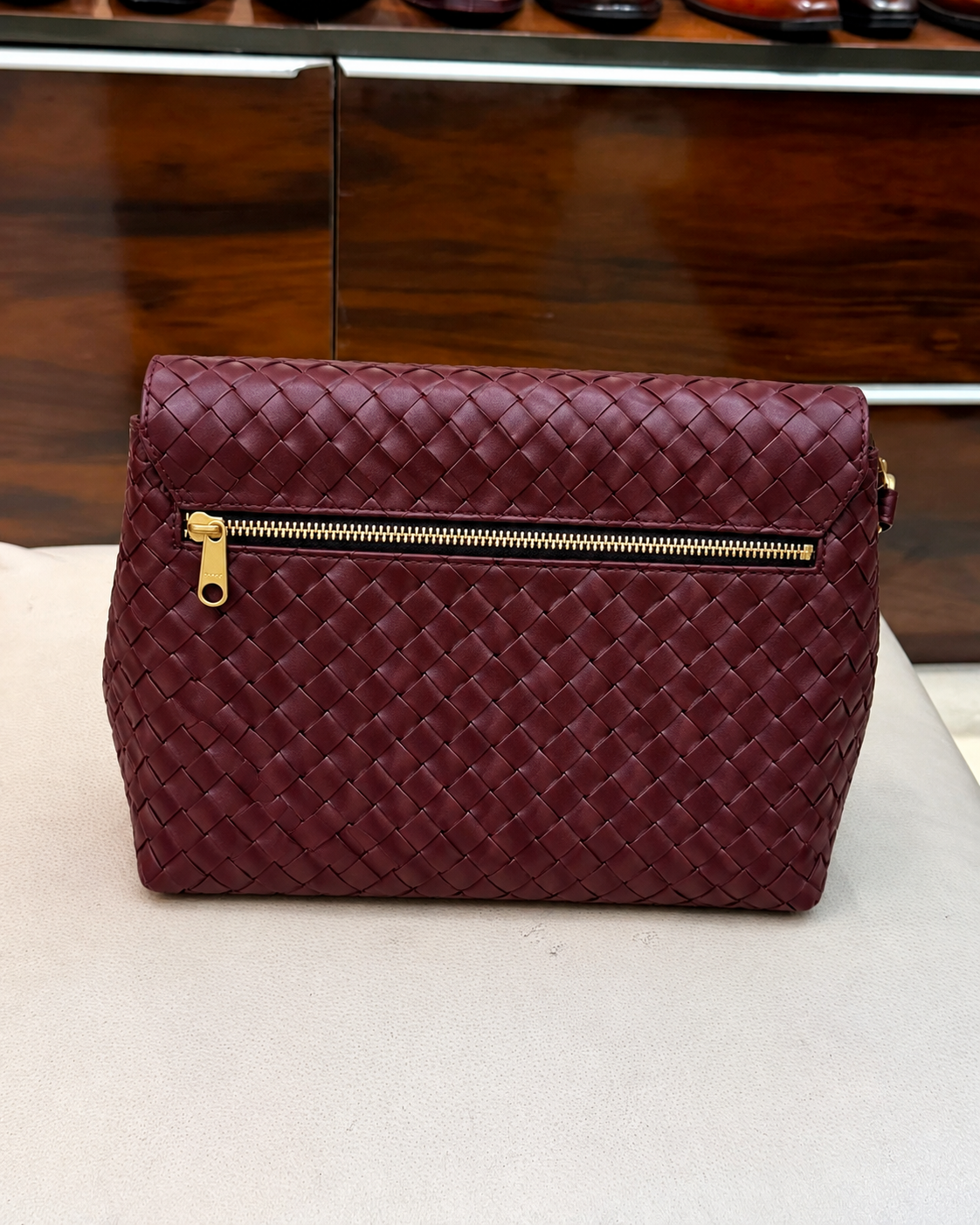 Burgundy Hand-woven Leather Cross Body Bag