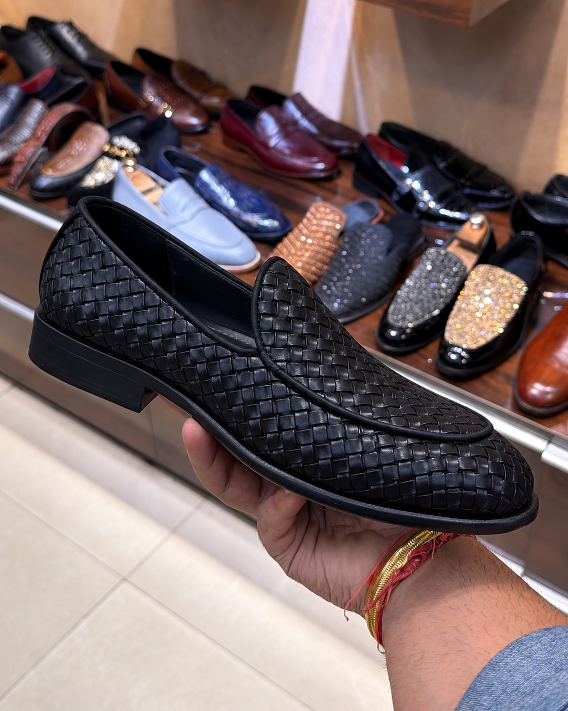 Black Hand-woven Leather Belgian Loafers