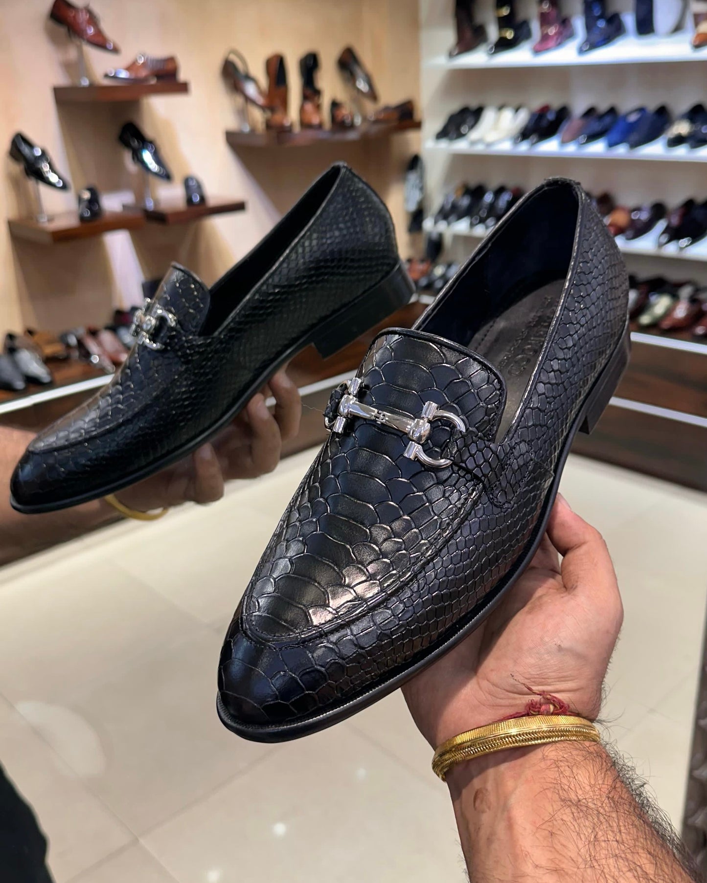Classic Black Cobra Scaled Loafers