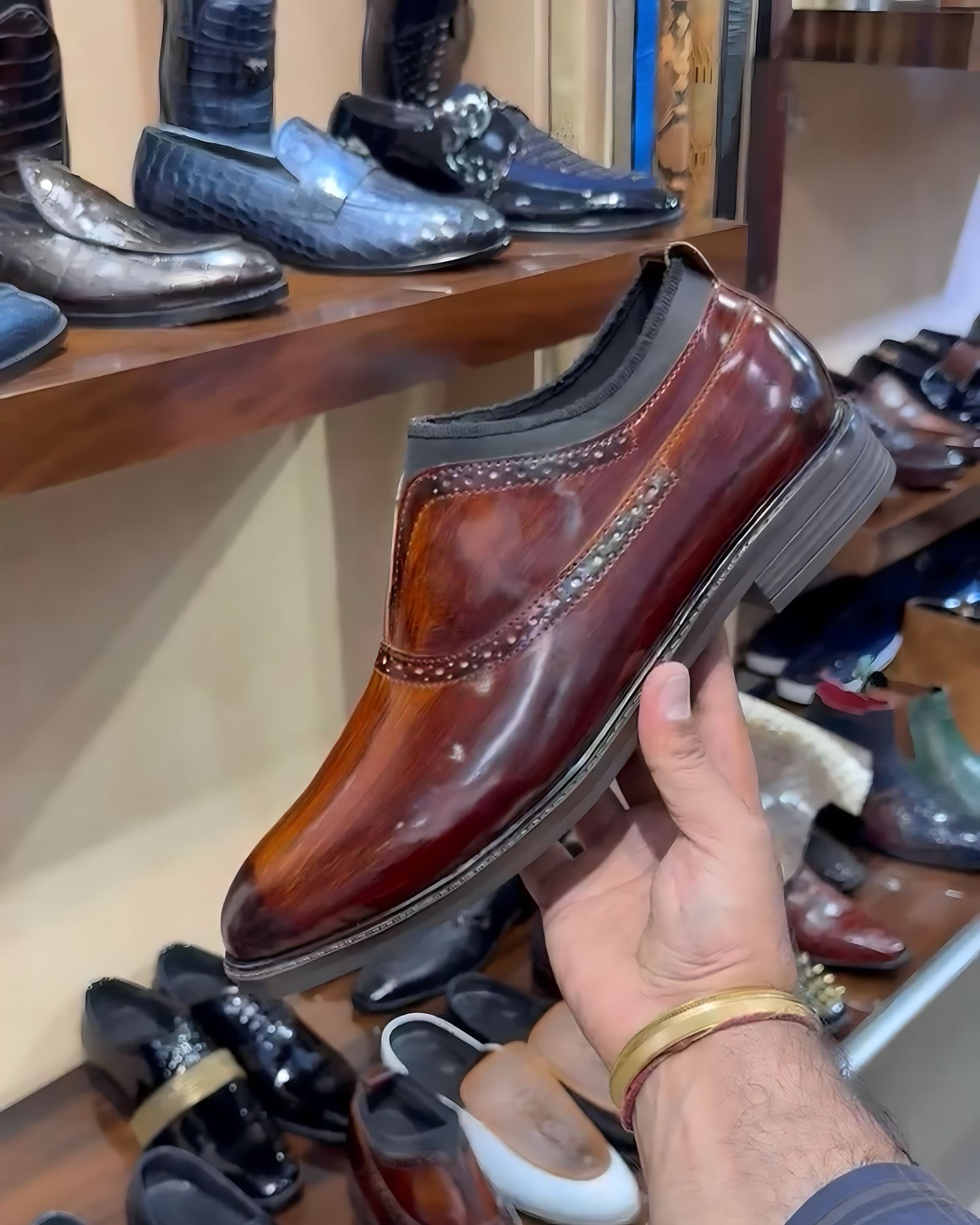 Oxford-Style Slip-Ons in Burnished Flame Patina Finish