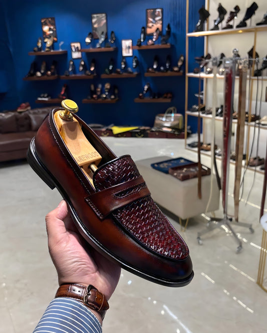 Brown Smokey Finish Braided Penny Moccasins