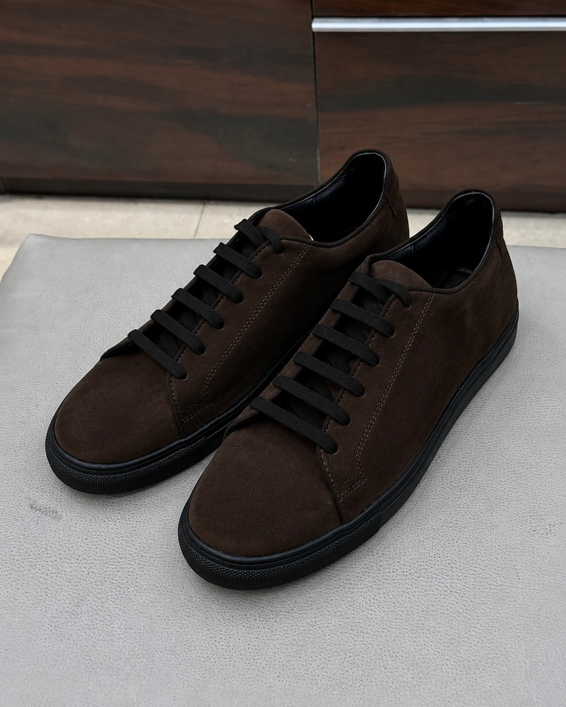 Dark Brown Suede Low-top Sneakers
