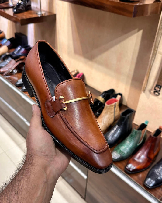 Sun Tan Patina Loafers with Vintage Arc Buckle