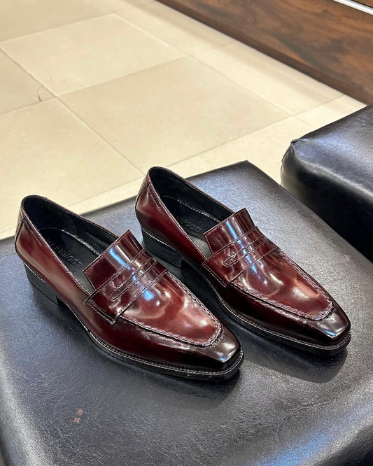 Burgundy Penny Loafers Men