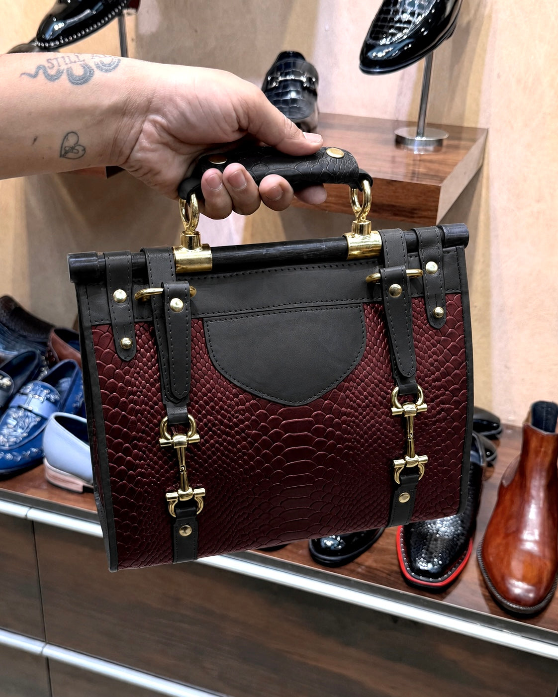 Burgundy And Black Handbag