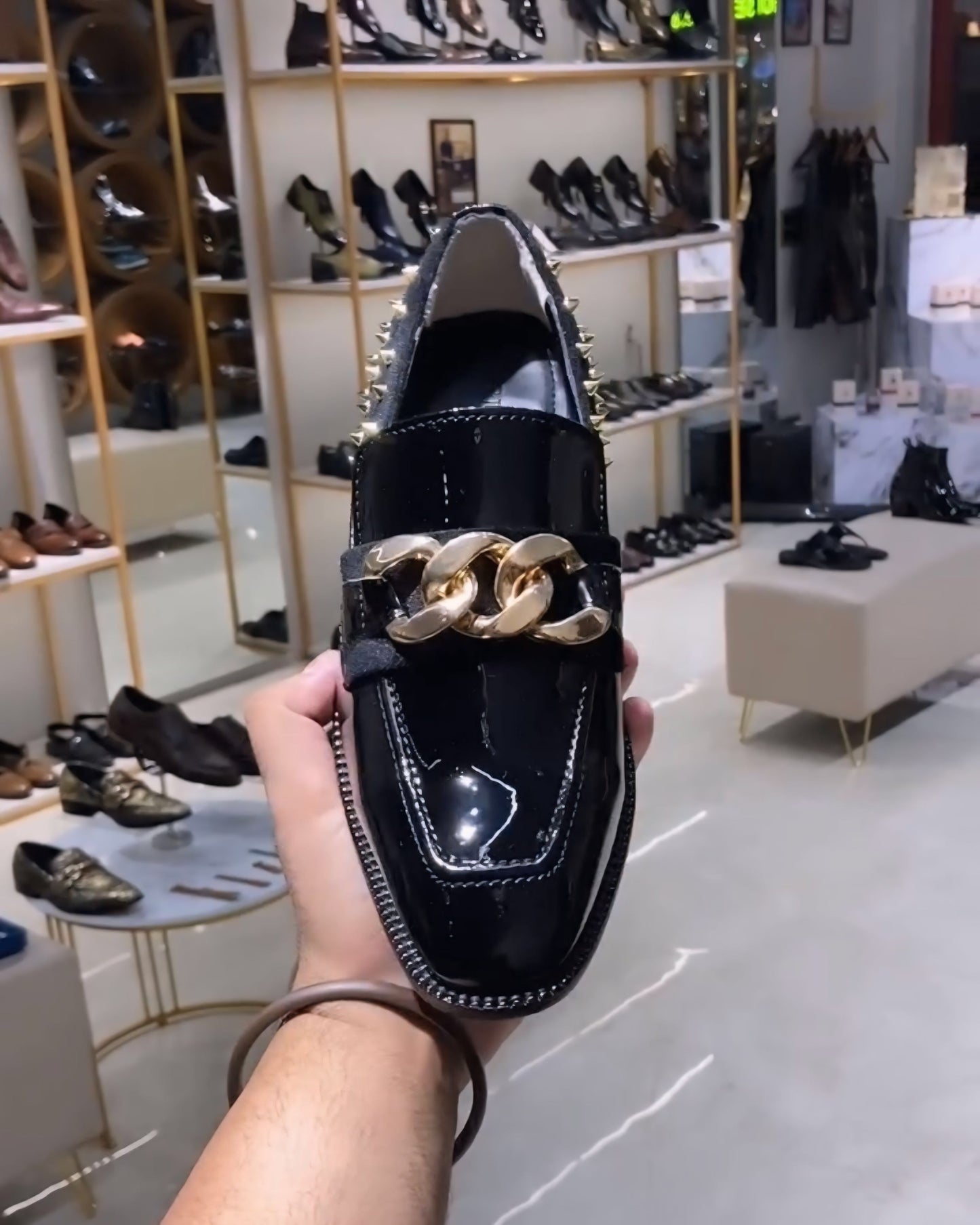Luxe Edition Gold Studded Moccasins with Gold Chain Buckle