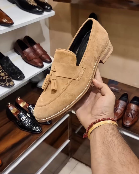Pure Italian Cream Suede Tassel Moccasins