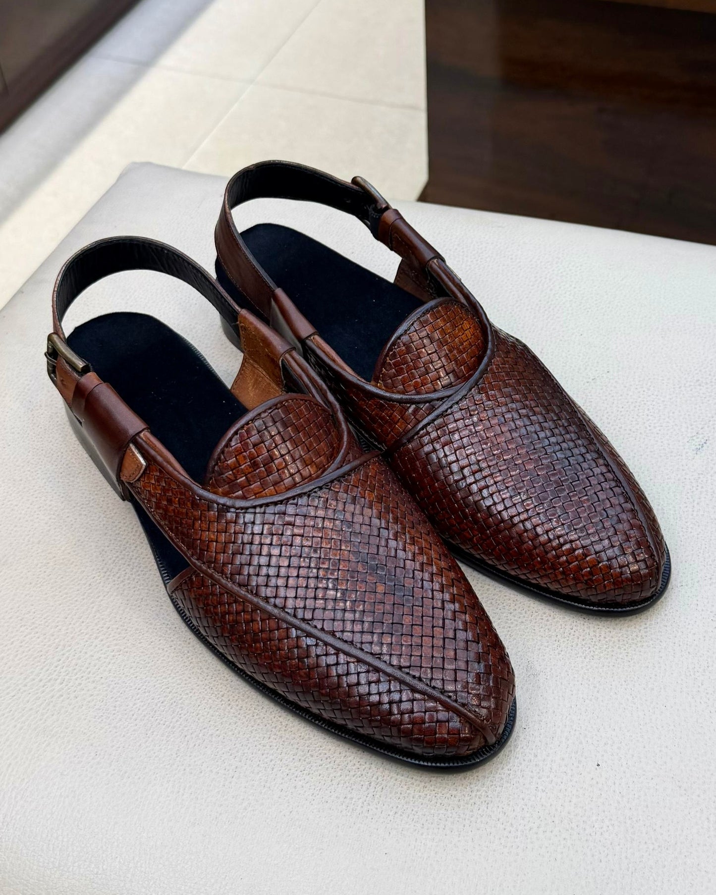 Burnished Tan Braided Leather Peshawaris