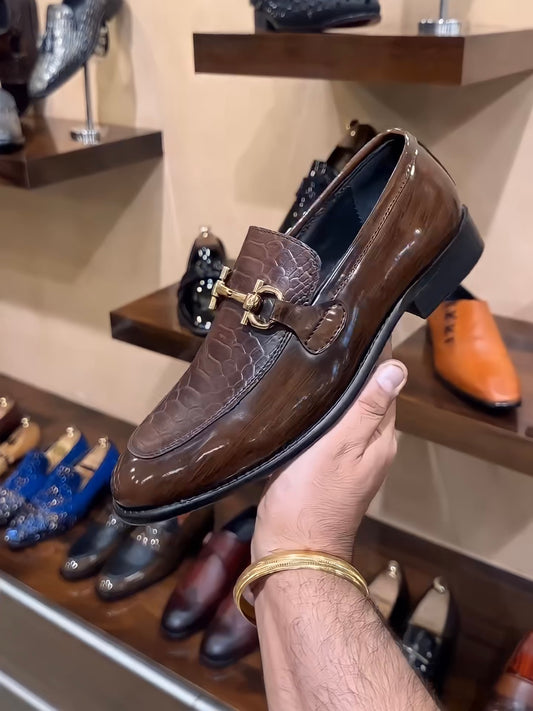 Light Brown Cobra Scaled Spectator Moccasins