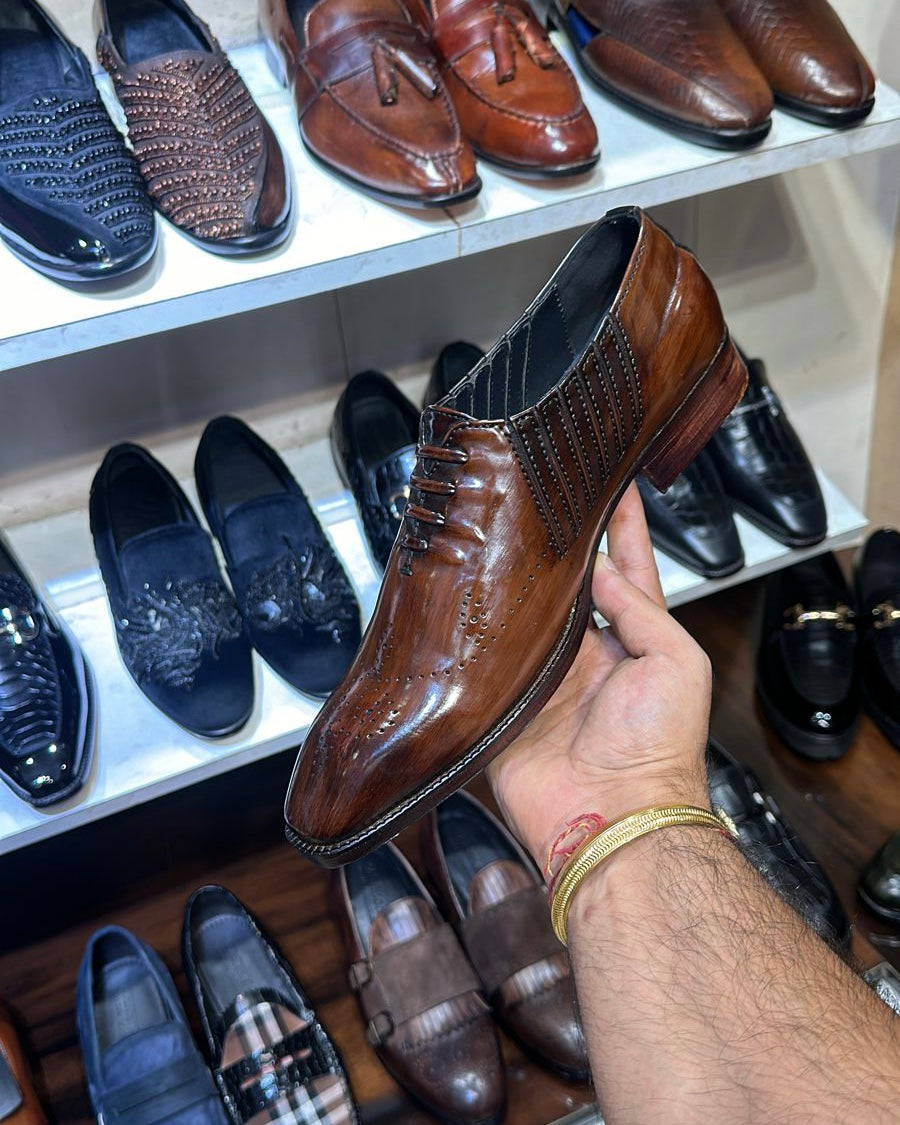 Classic Brown Patina Lace-up Oxfords