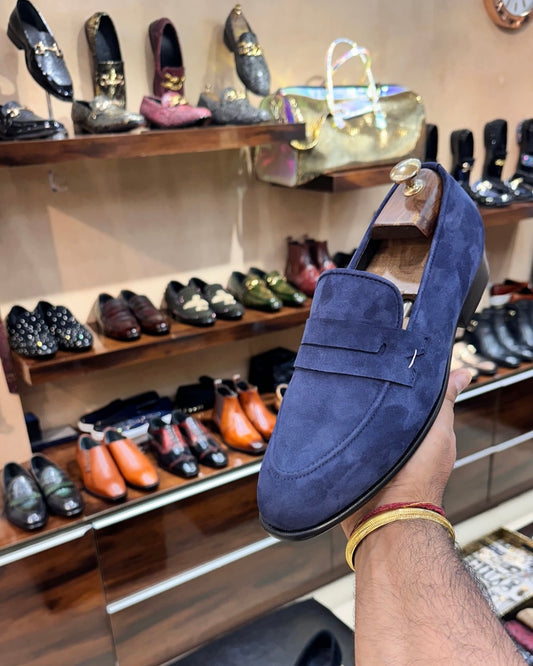 Blue Suede Penny Moccasins