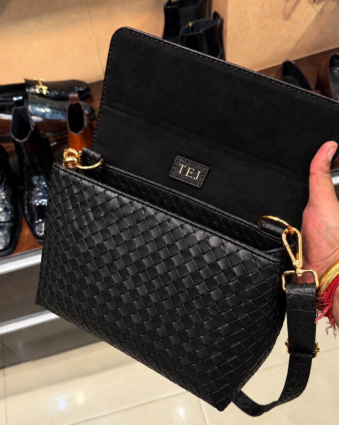 Black Hand-woven Leather Cross Body Bag