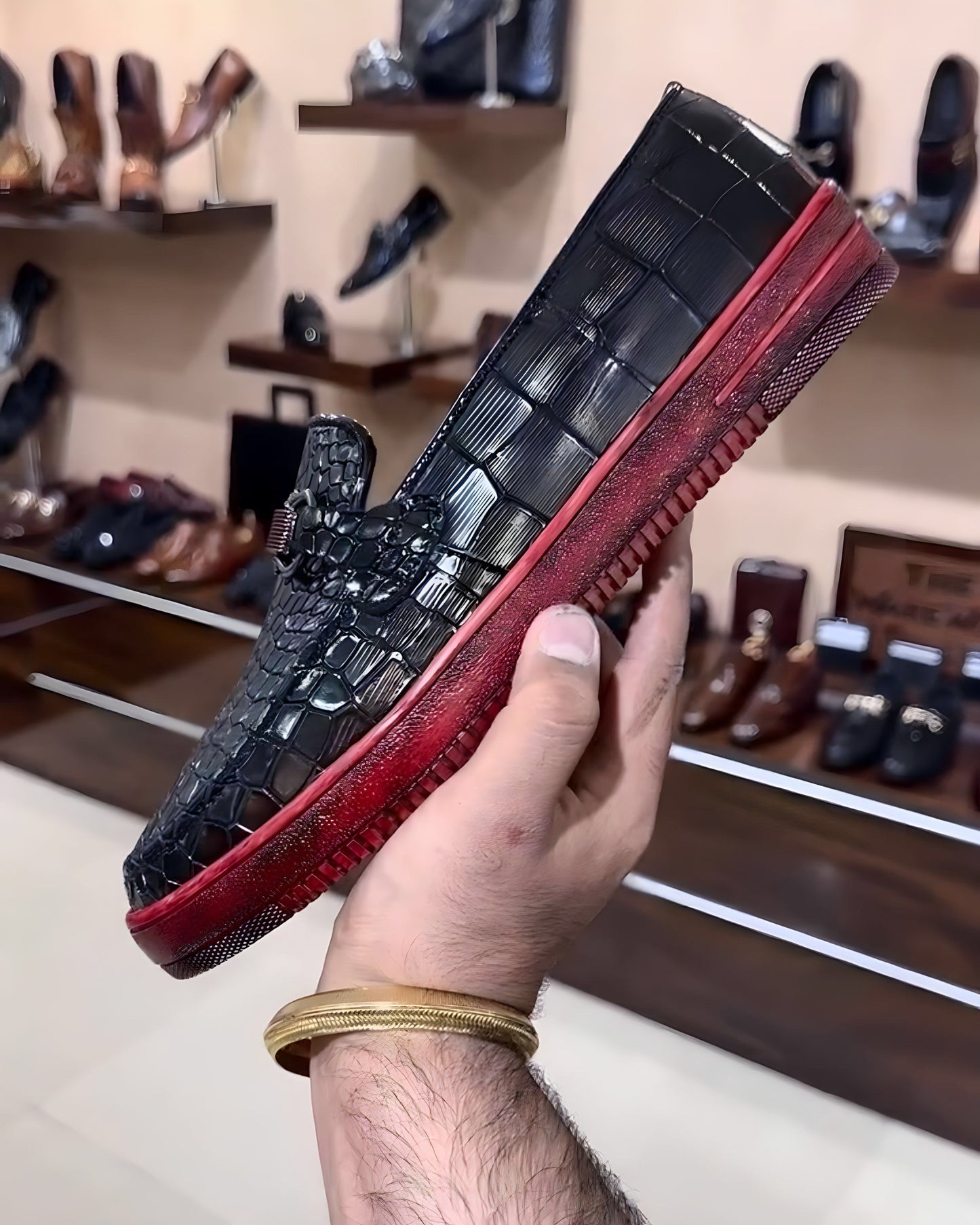 Croc Scaled Sneakers with Red Lightweight Sole