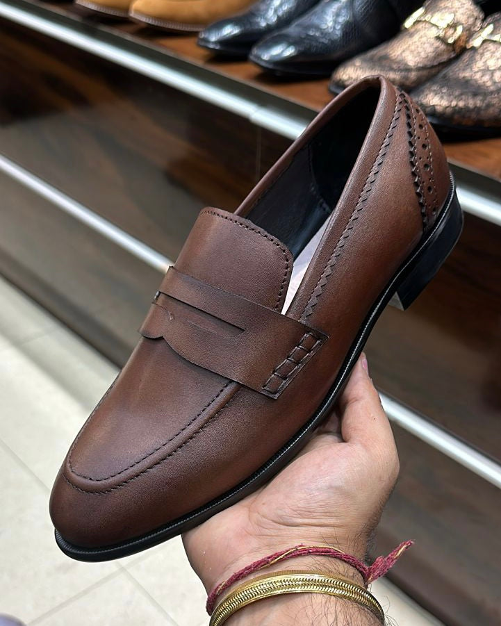 Classic Brown Round Toe Penny Loafers