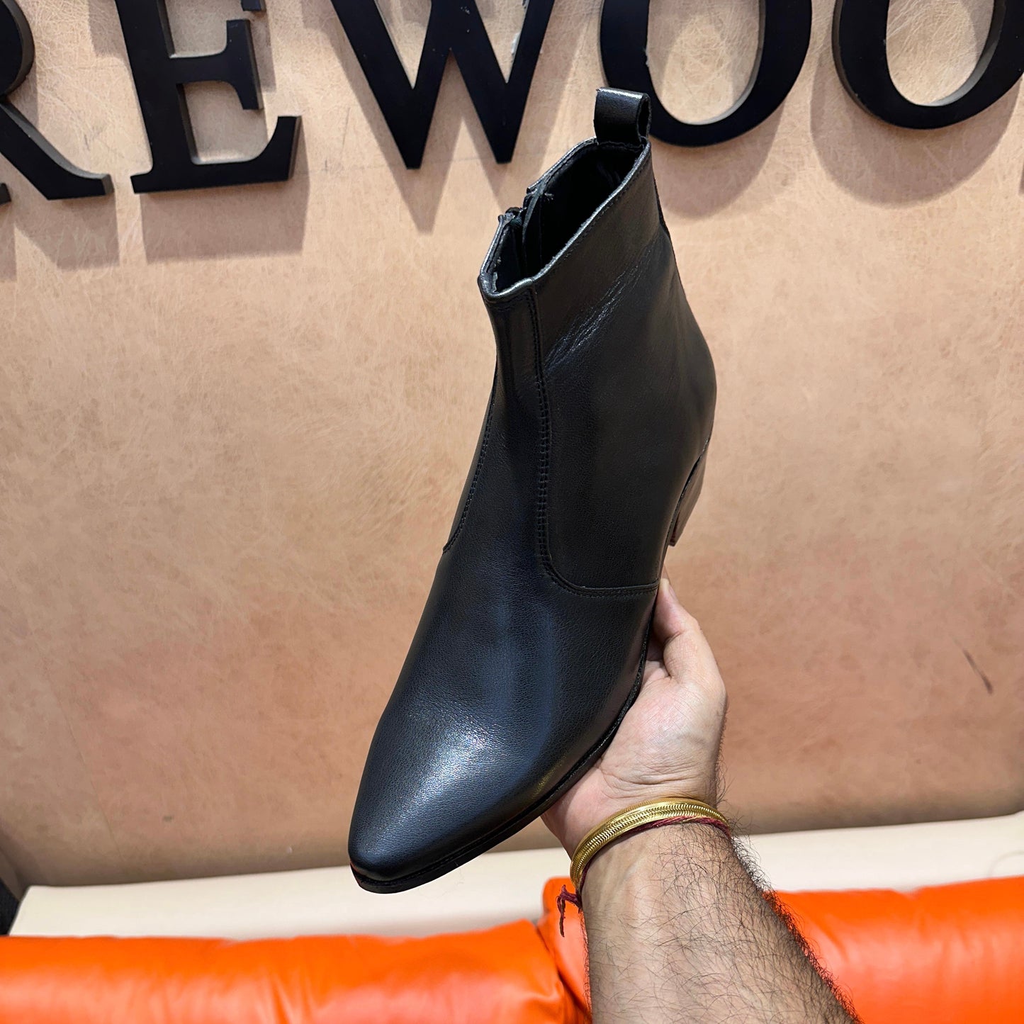 Black Calf Skin Leather Zipper Boots