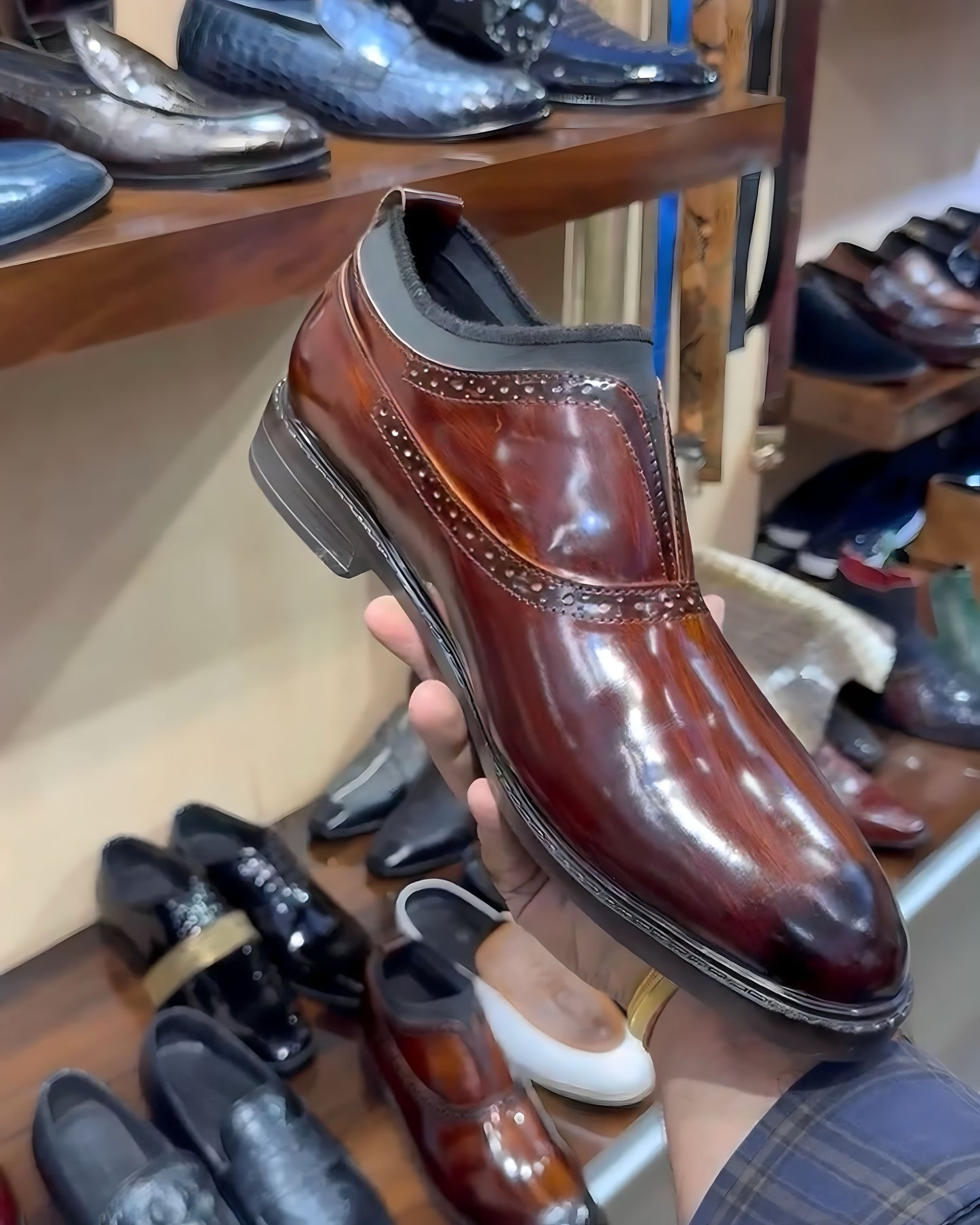 Oxford-Style Slip-Ons in Burnished Flame Patina Finish