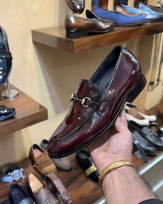 Brush-off Ox-blood Moccasins with Antique Buckle