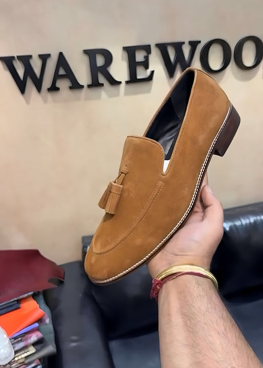 Tan Suede Tassel Loafers