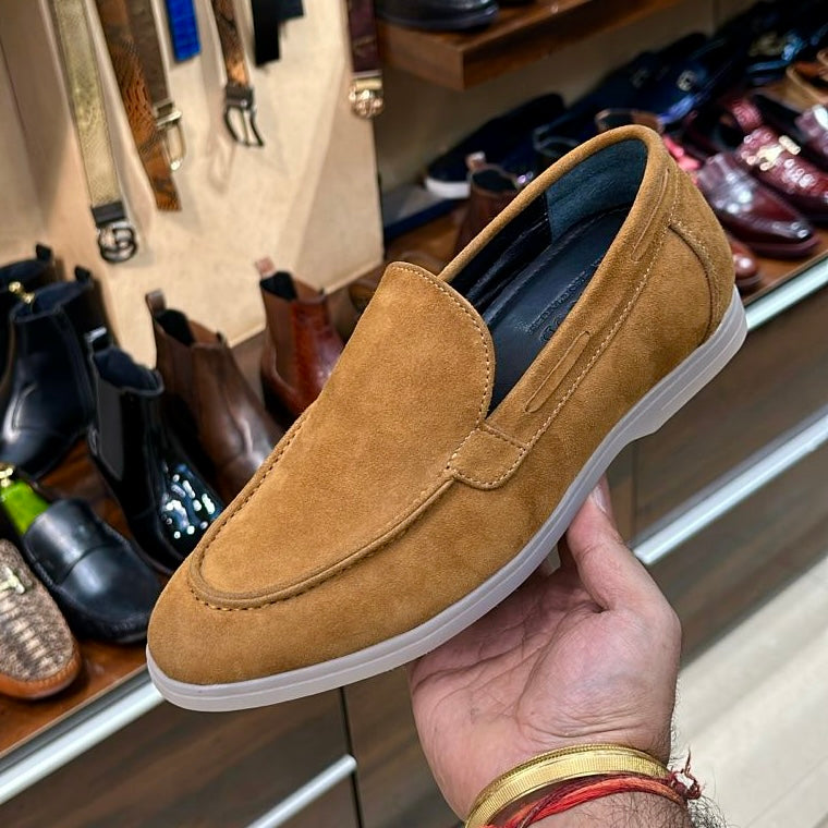 Smooth Tan Suede Yacht Loafers