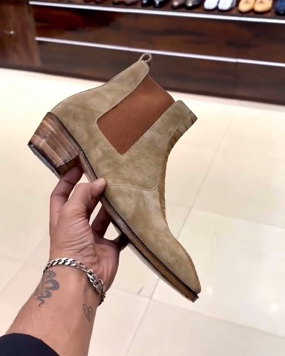 Ostrich Leg Scaled Suede Zipper Boots with Cuban Heel